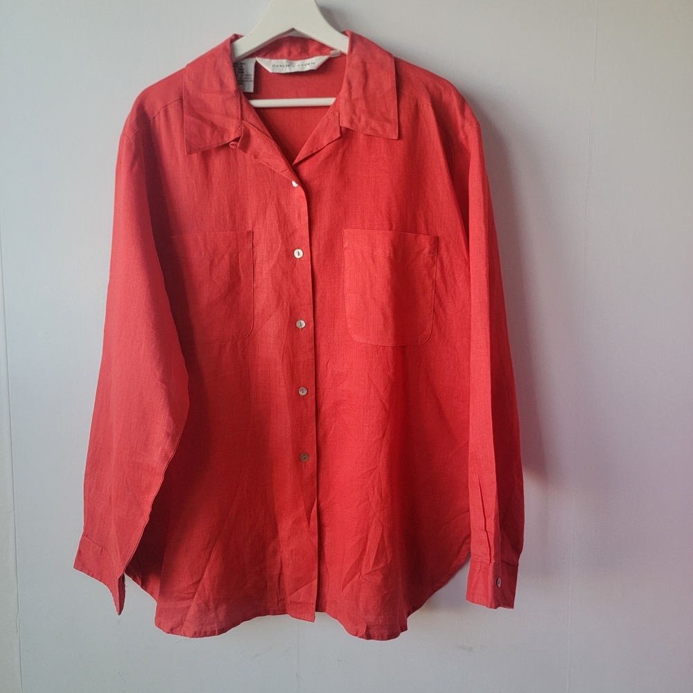 carlie's court women's 100% linen button up tunic top sz 14 Lagenlook Breathable
